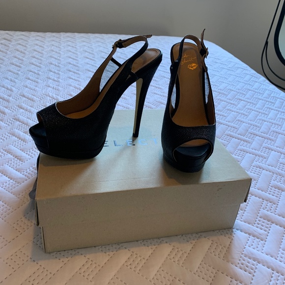 Black high heel open toe platform - Picture 1 of 4